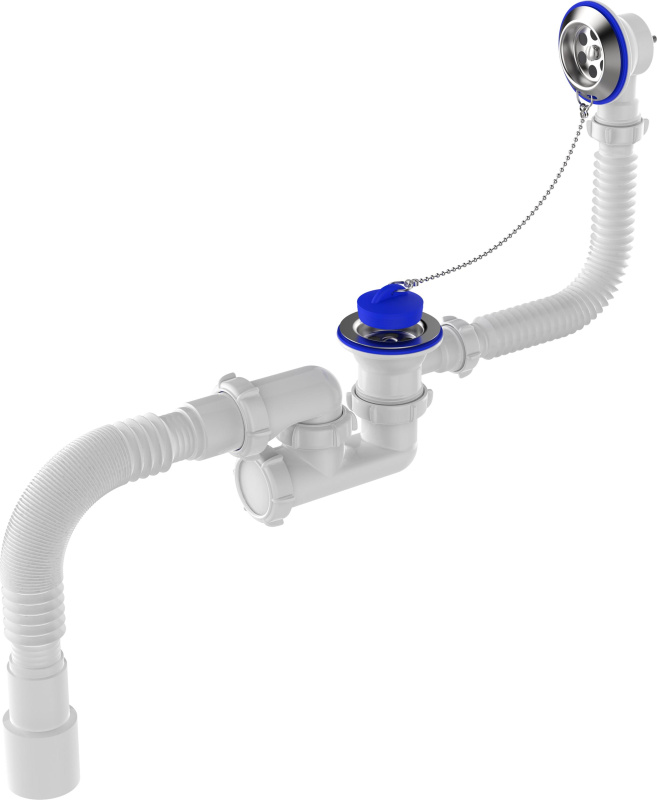 Сифон для ванны AQUANT регулируемый 1 1/2"х40 с выпуском и переливом с г.т. 40х40/50 длина винта 60м