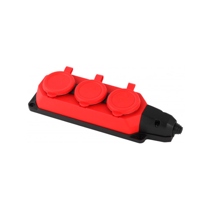 Колодка ЭРА K-3e-RED-IP44 каучуковая с/з 3 розетки 16A IP44 красная