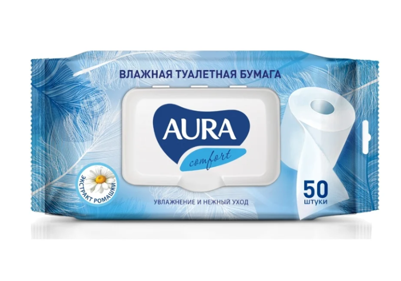 Бумага туалетная влажная 50шт AURA ULTRA COMFORT с крышкой