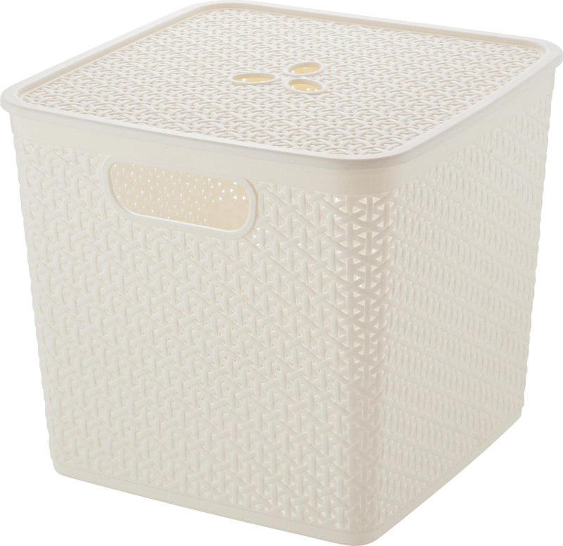 Корзина для хранения KEEPLEX Rattan с крышкой 21л 30х30х28см белое облако