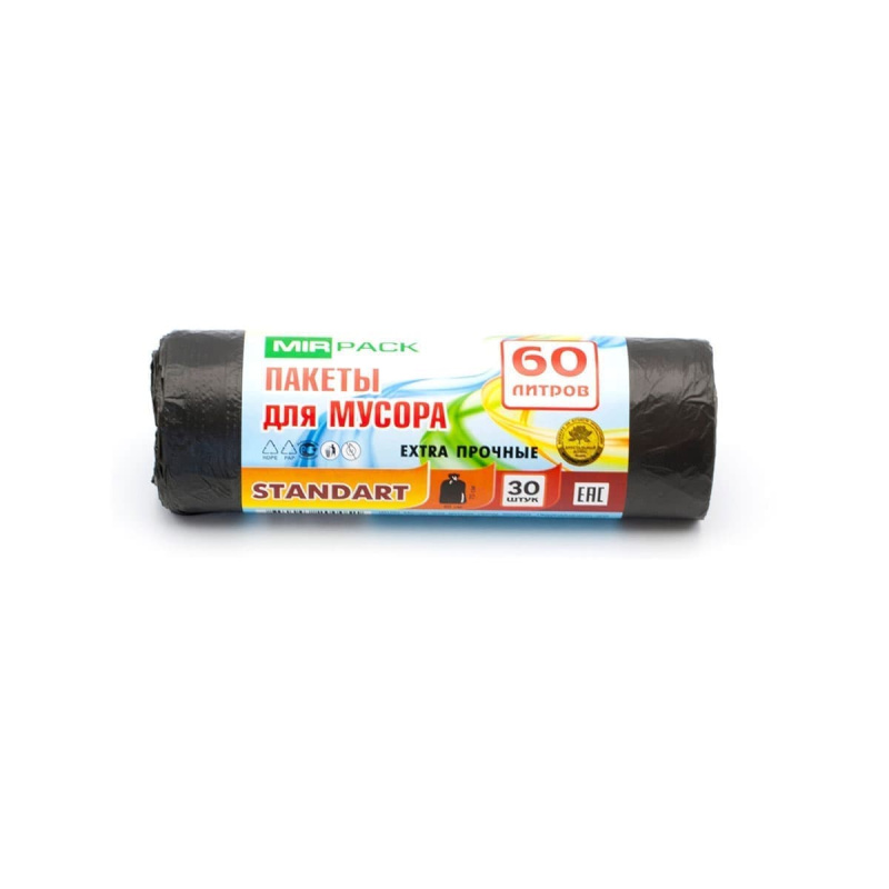 Мешки для мусора STANDART 60л 30шт ПНД черные