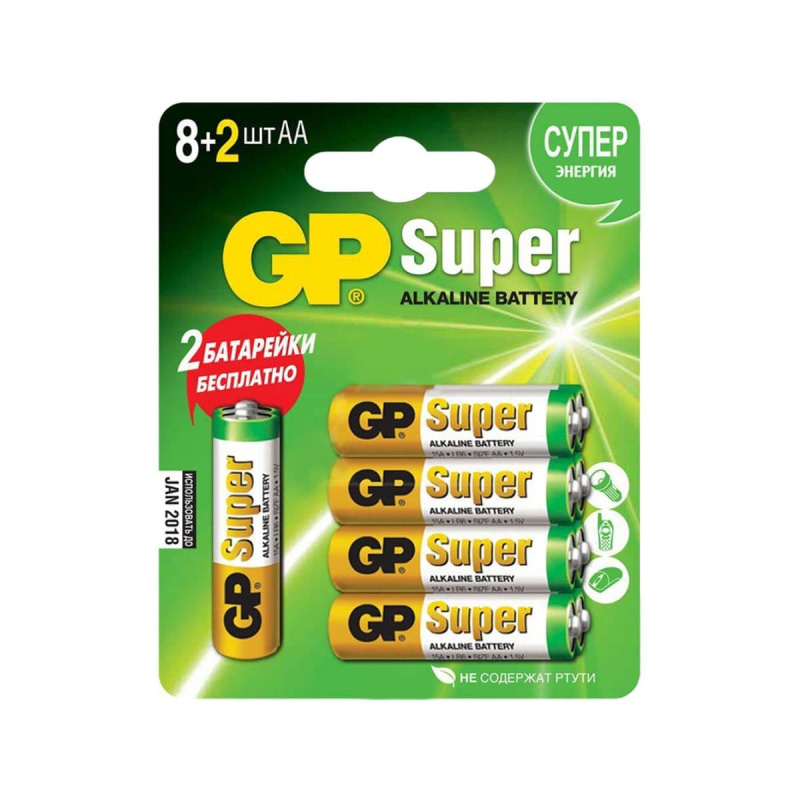 Батарейка алкалиновая GP Super Alkaline 15А АA 10шт (8 2) блистер