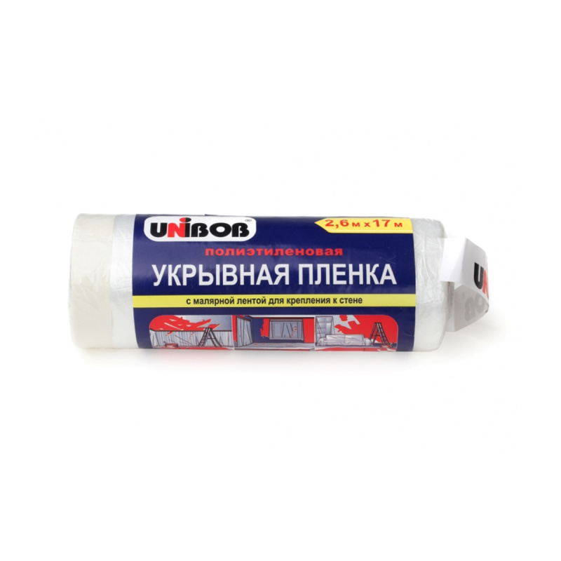 Пленка укрывная с малярной лентой  2,7*20, 10мкн, прозрачная UNIBOB