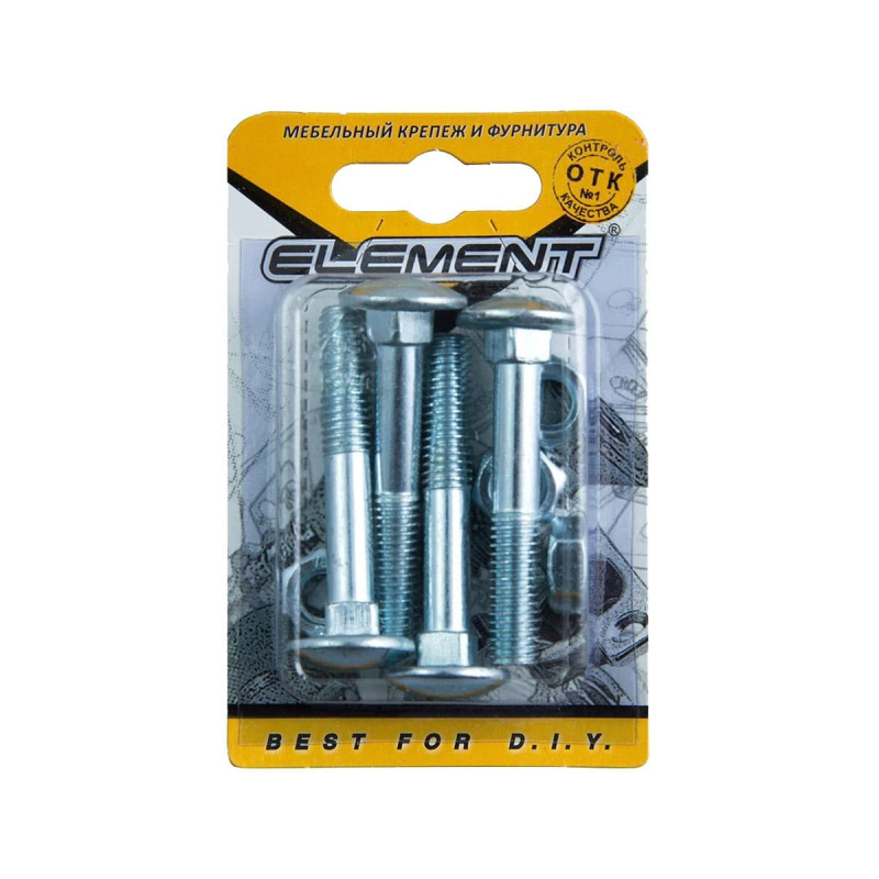 Болт мебельный с гайкой оцинкованный ELEMENT DIN603 (блистер)