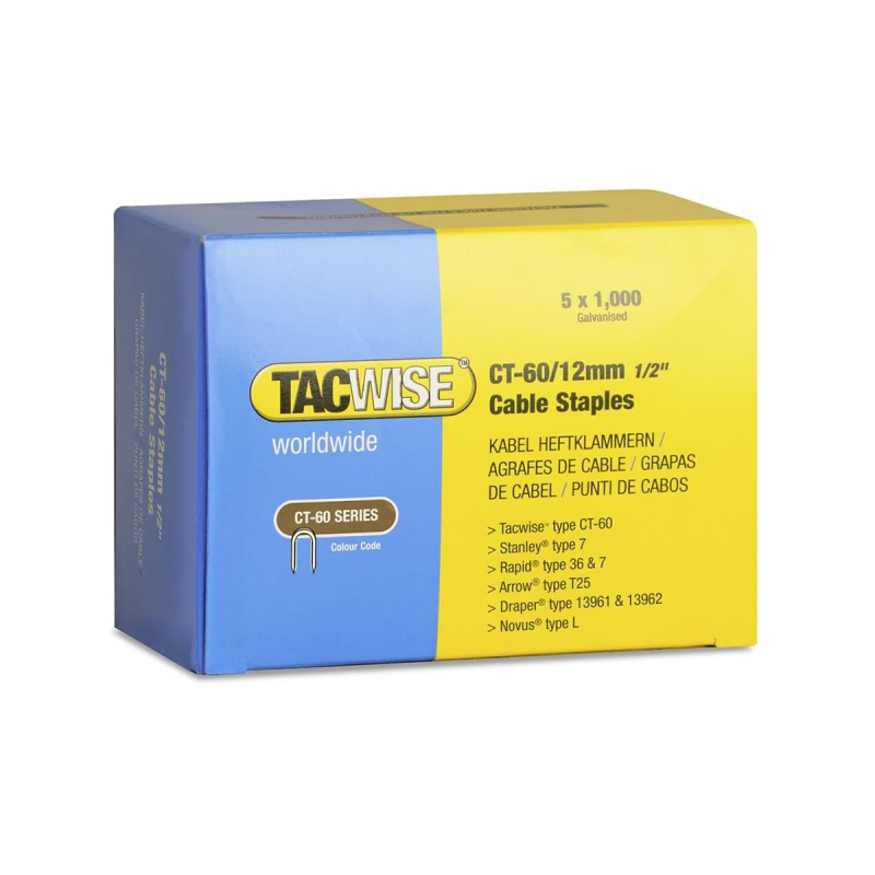 Скобы в картонном боксе CT60 12mm DP 1000 шт гальванизированные TACWISE