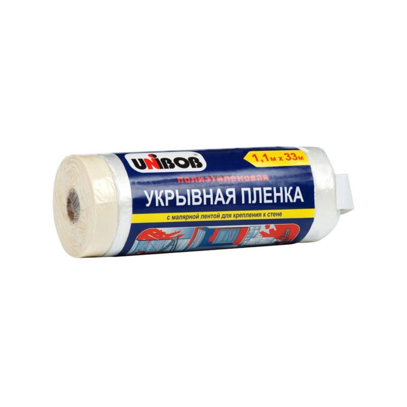 Пленка укрывная с малярной лентой UNIBOB 1.4 м х 33м