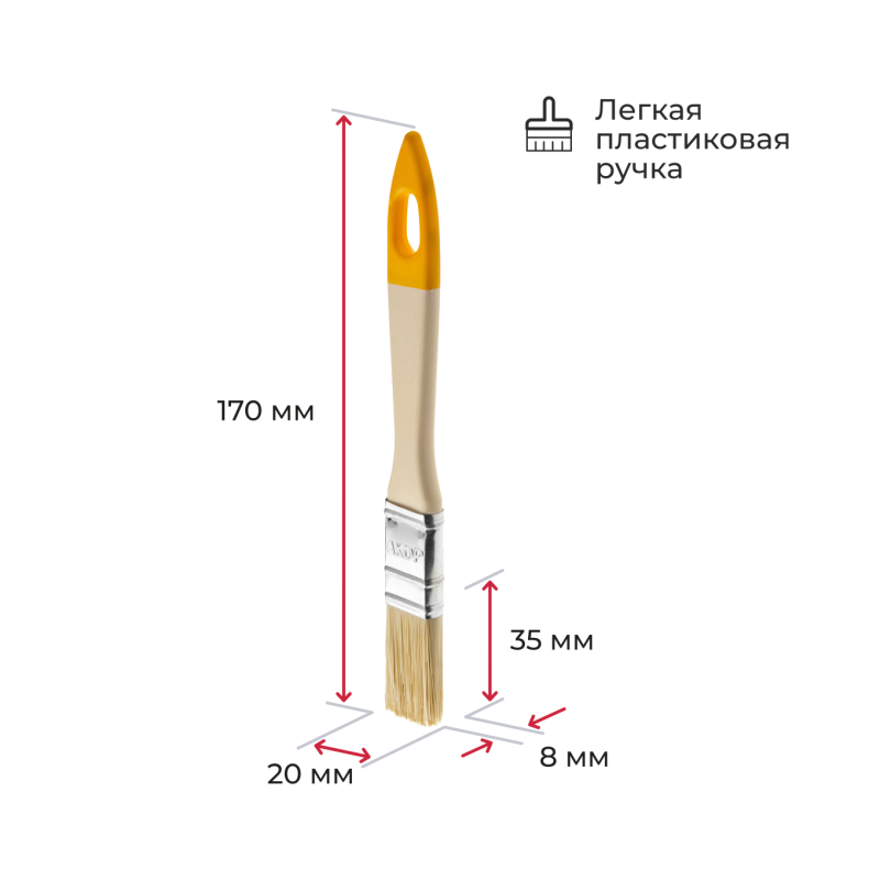 Кисть АКОР KФ плоская 20х8 Столичная пластиковая ручка