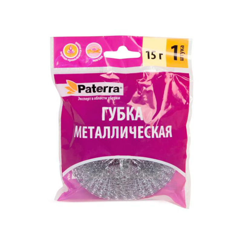 Губка для посуды металлическая, спираль, вес 16 г, PATERRA