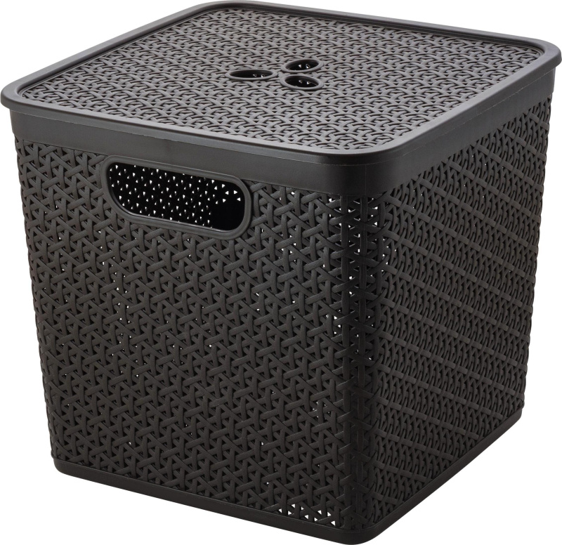 Корзина для хранения KEEPLEX Rattan с крышкой 21л 30х30х28см темный каштан