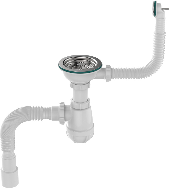 Сифон для мойки AQUANT с мет.реш. 3 1/2"х40 с круглым переливом с г.т. 40х40/50