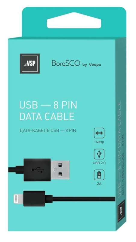 Кабель USB-Lightning BoraSCO 2А 1м черный