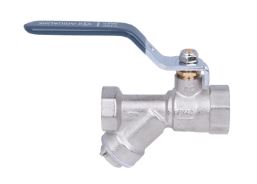Кран шаровой для воды с косым фильтром AQUALINK 3/4 вн-вн DN20 PN40 ручка