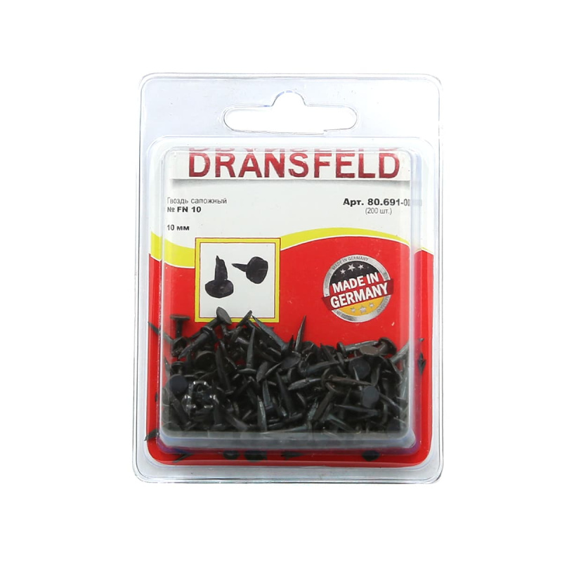 Гвоздь сапожный 10мм Dransfeld № FN 10 (БЛИСТЕР-200 шт.) Я-29
