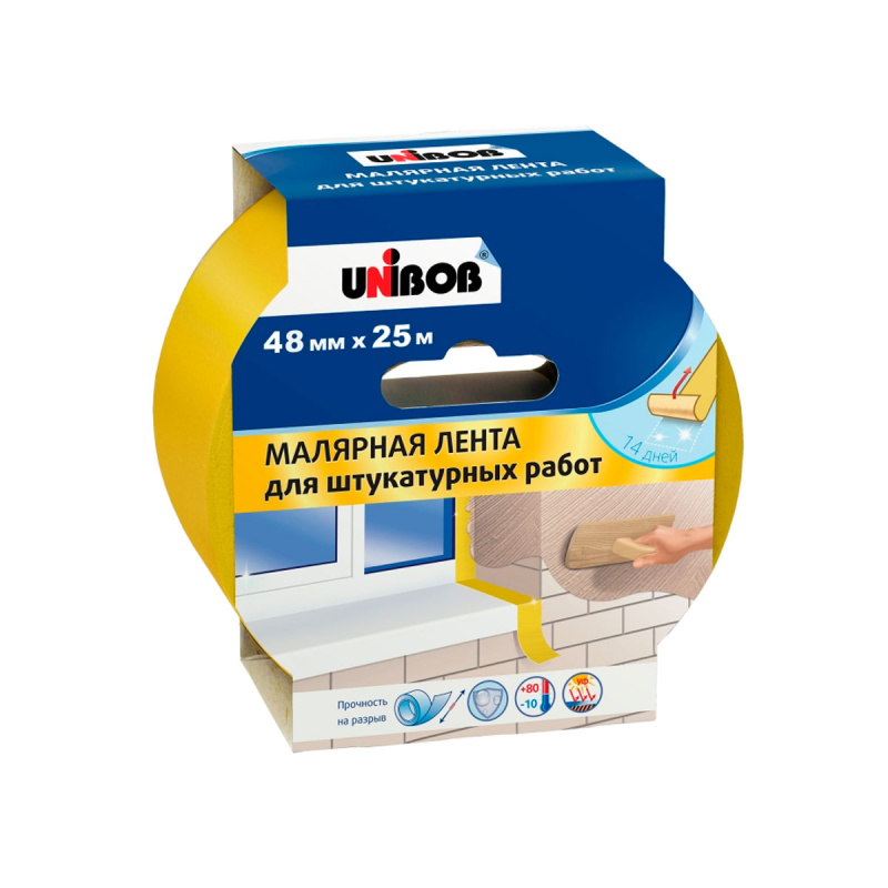 Клейкая лента для штукатурных работ UNIBOB 48мм х 25м желтая