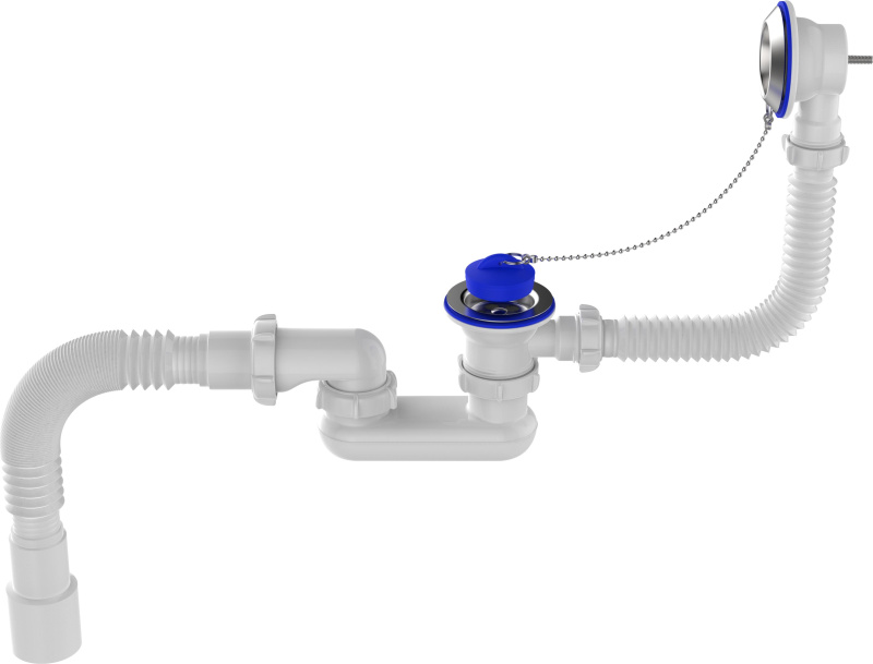 Сифон для ванны AQUANT регулируемый плоский 1 1/2"х40 с выпуск., перелив., мет.реш, с г.т. 40х40/50