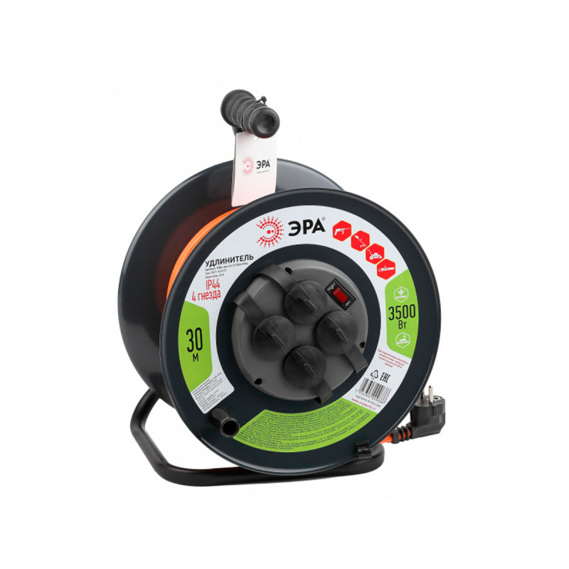 Удлинитель силовой ЭРА RMx-4es-3x1.5-30m IP44 на катушке c/з 4 гн 30м ПВС 3х1.5