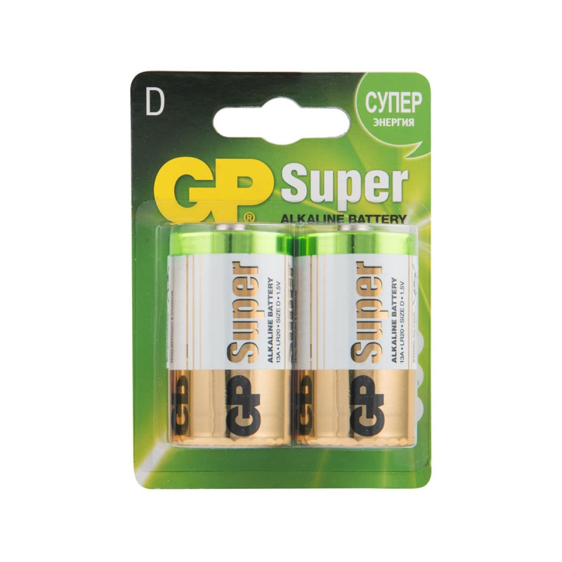 Батарейка алкалиновая GP Super Alkaline 13А типоразмера D 2шт блистер