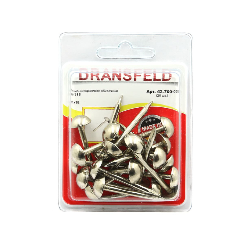 Гвоздь декор. 11х38 Dransfeld № 318 (БЛИСТЕР-20 шт.) Я-43