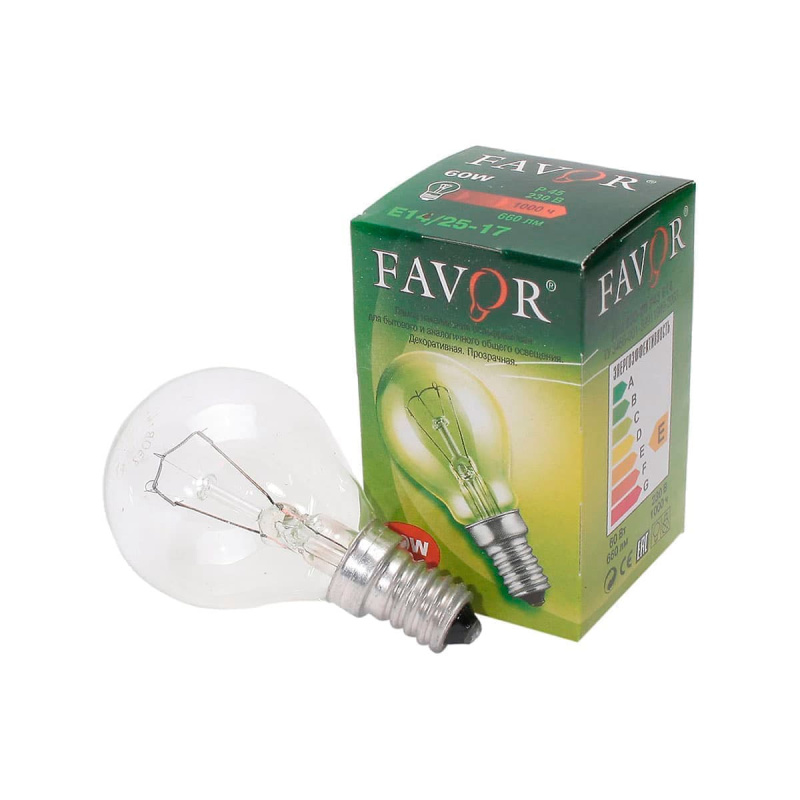Лампа накаливания (шарик) ДШ 40W Е14 прозрачный Favor
