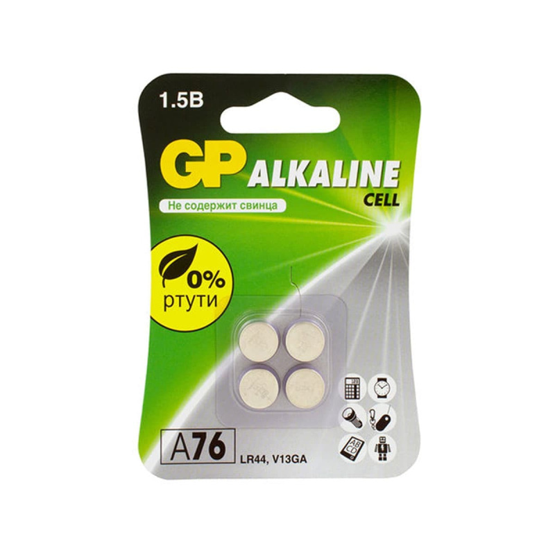 Батарейка алкалиновая пуговичная GP A76 4шт блистер