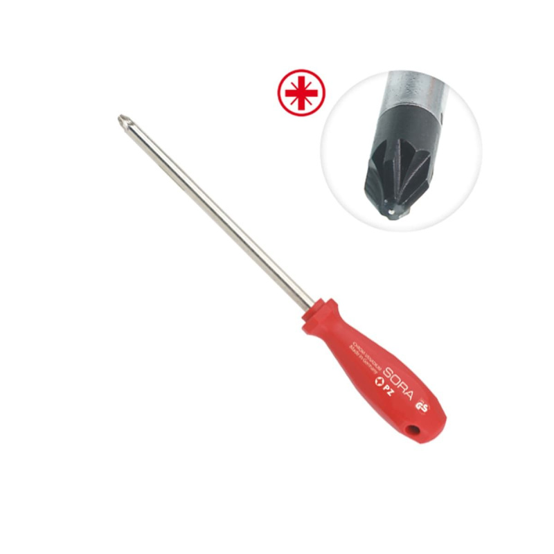 Отвёртка крестовая SORA PZ 3 x 150 mm с красной  рукояткой