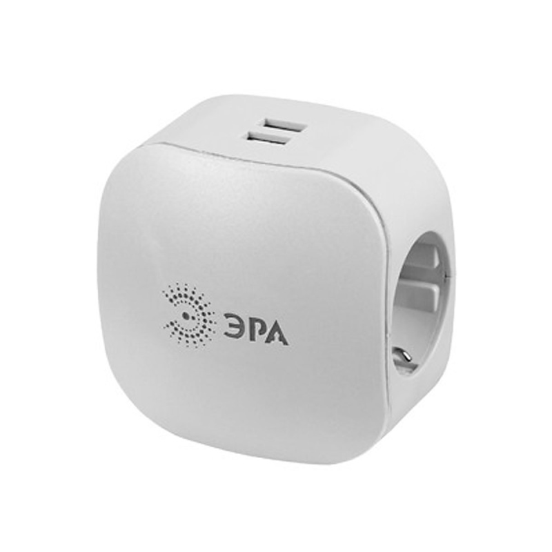 Тройник ЭРА SP-3e-USB-2A 3гн 220V+2xUSB 2100mA c/з белый