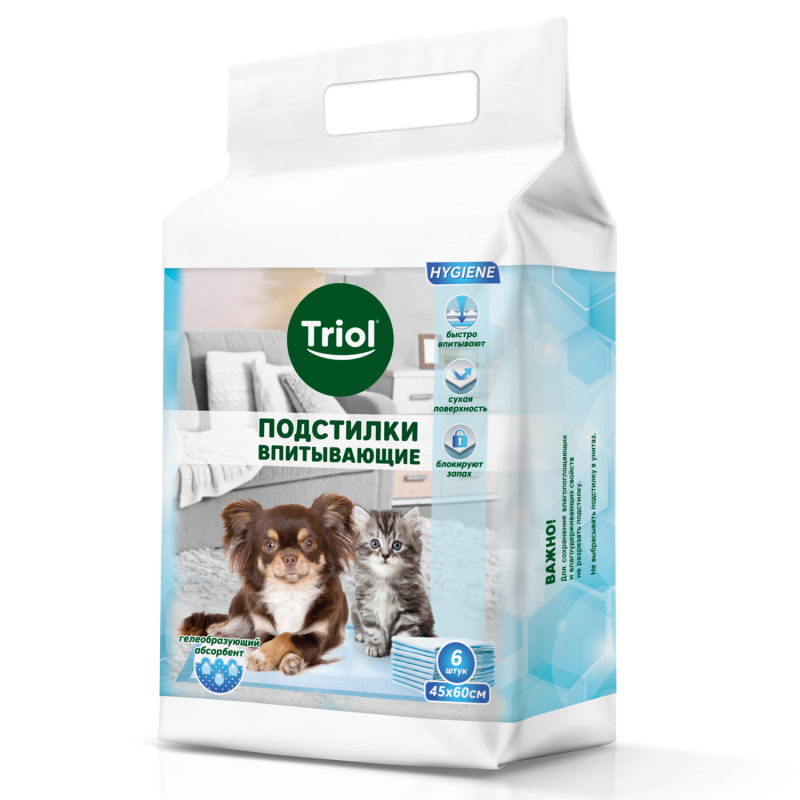 Подстилки впитывающие 6шт TRIOL HYGIENE 450х600мм