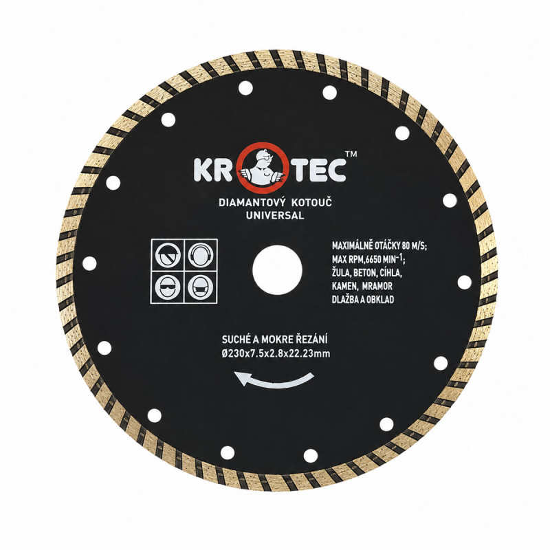 Диск алмазный универсальный 230х7,5x22,2 (h=2,8) KROTEC