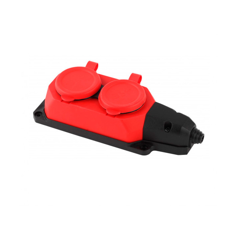 Колодка ЭРА K-2e-RED-IP44 каучуковая с/з 2 розетки 16A IP44 красная