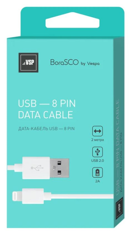 Кабель USB-Lightning BoraSCO 2А 2м белый