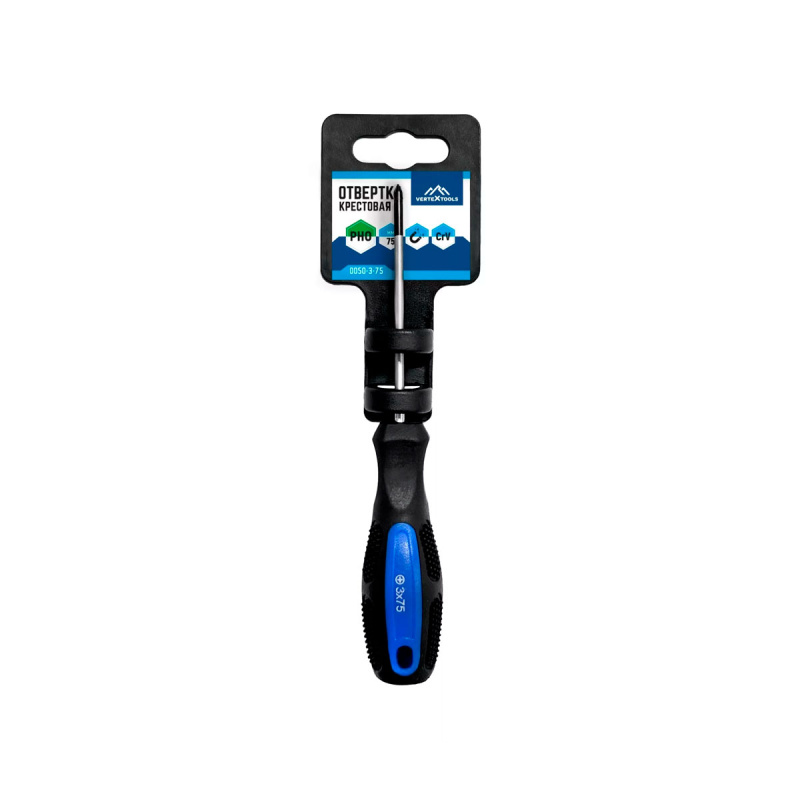 Отвертка крестовая 3Х75 (PH0) VERTEXTOOLS