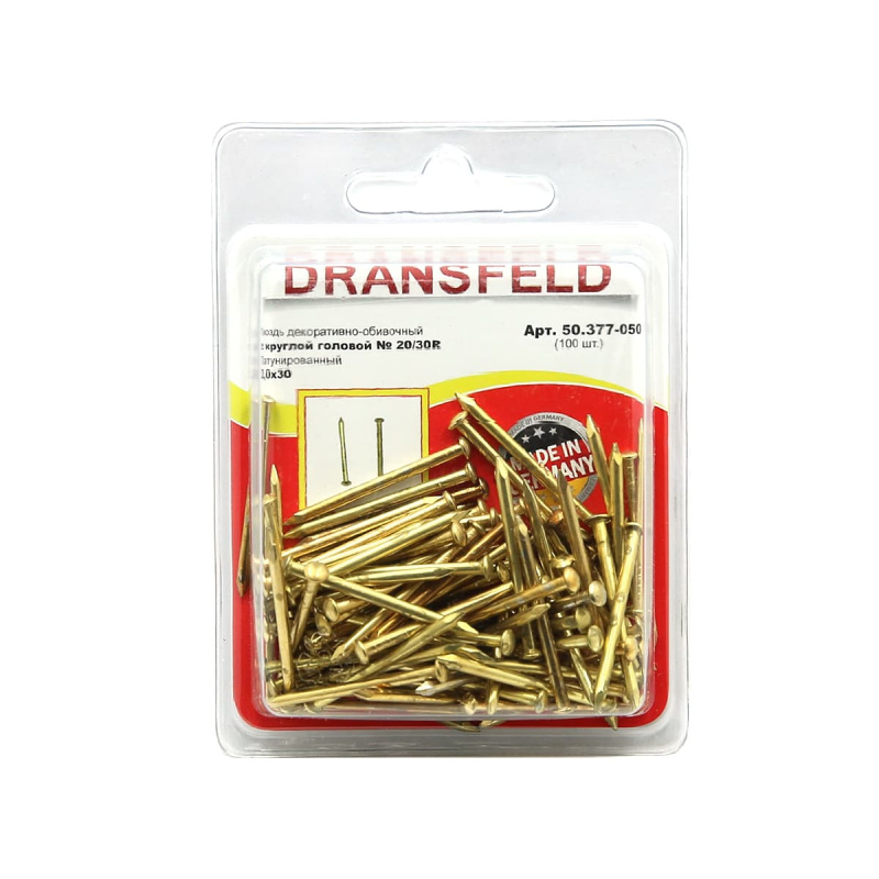 Гвоздь латунир. 2,0х30 с кругл. гол. Dransfeld № 20/30R (БЛИСТЕР-100 шт.) Я-18