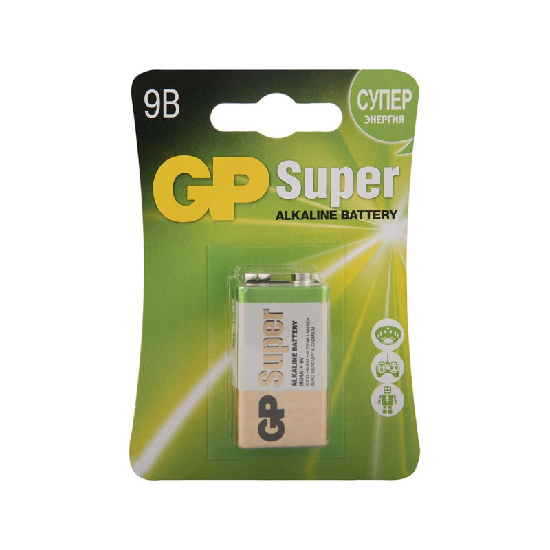 Батарейка алкалиновая GP Super Alkaline 9V Крона 1шт блистер