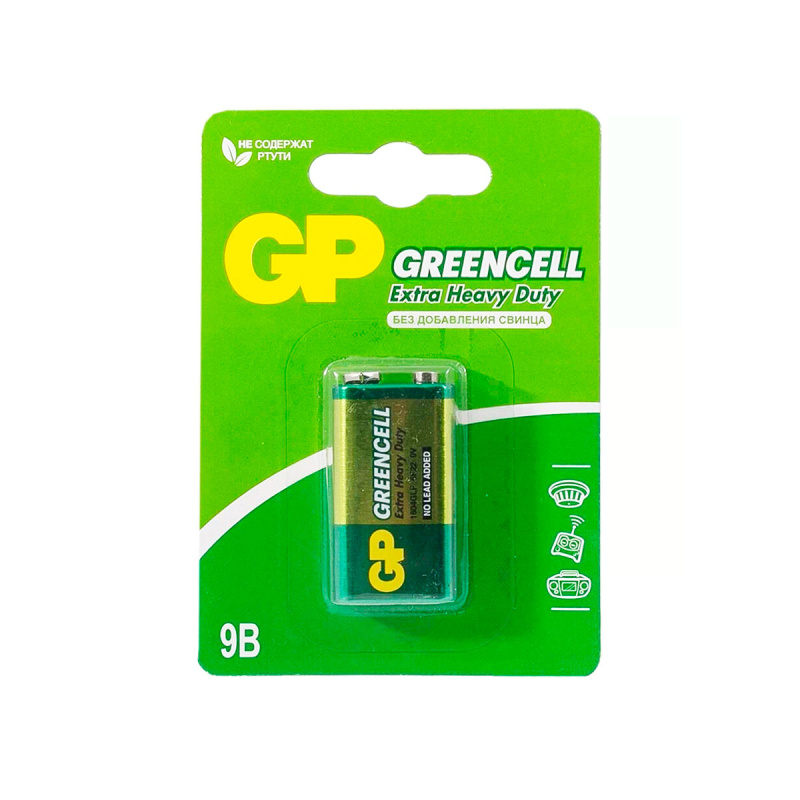 Батарейка солевая GP Greencell 9V Крона 1шт блистер