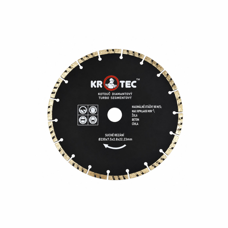 Диск алмазный турбо сегментный 230х7,5x22,2 (h=2,8) KROTEC