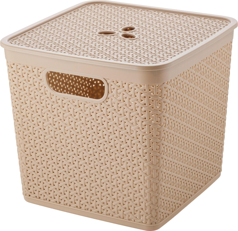 Корзина для хранения KEEPLEX Rattan с крышкой 21л 30х30х28см морской песок