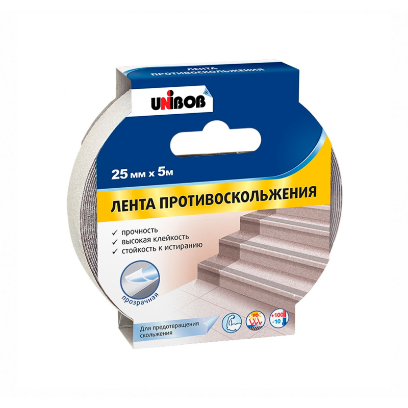 Клейкая лента противоскольжения UNIBOB 25мм х 5м прозрачный