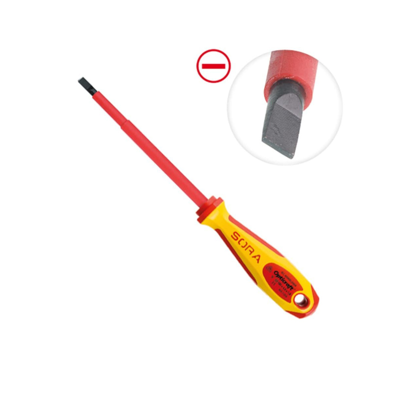 Отвёртка шлицевая SORA с красно-жёлтой рукояткой VDE 1,2 x 6,5 x 150 mm 