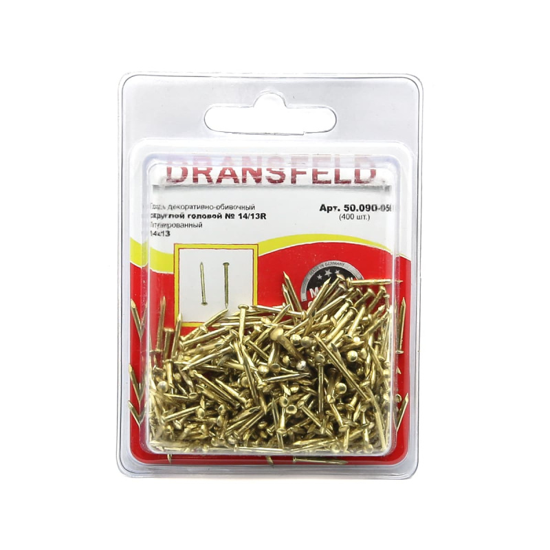 Гвоздь латунир. 1,4х13 с кругл. гол. Dransfeld № 14/13R (БЛИСТЕР-400 шт.) Я-7