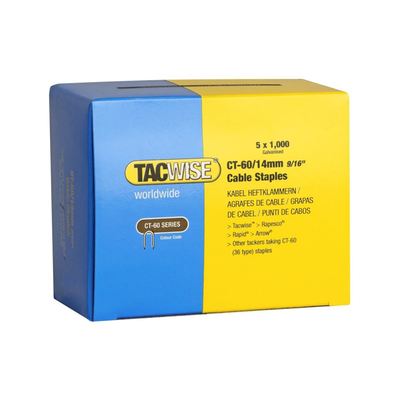 Скобы в картонном боксе CT60 14mm DP 1000 шт гальванизированные TACWISE