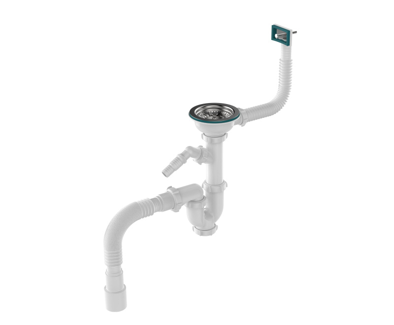 Сифон для мойки AQUANT 3 1/2"х40 прямоточный, мет.реш., прям. перелив, отв. с/м, г.т 40х40/53